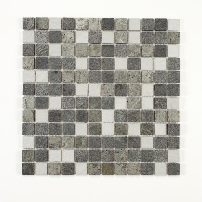 U-TILE Mosaique mixte résine & pierre 30 x 30 cm - Carreau 2,5 x 2,5 cm - Mixte pierre résine blanc