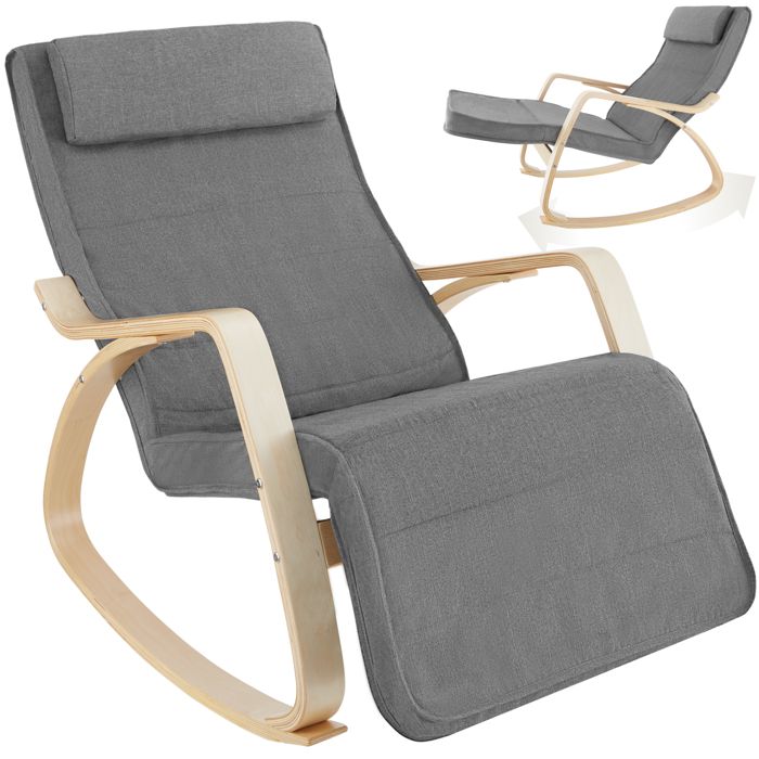 FAUTEUIL - TECTAKE - Fauteuil à bascule ONDA Supporte jusquà 150 kg avec un Rembourrage confortable et un coussin - Gris Clair FAUTEUIL - TECTAKE - Fauteuil à bascule ONDA Supporte jusquà 150 kg avec un Rembourrage confortable et un coussin - Gris Clair