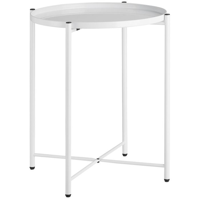 tectake table d'appoint chester 455x455x53cm bout de canapé style industriel table basse ronde avec plateau amovible - blanc