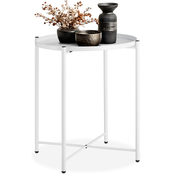 Table basse - TECTAKE - Table dappoint ronde CHESTER en acier avec étagère amovible structure filigrane Ø 455 x 53 cm - Blanc