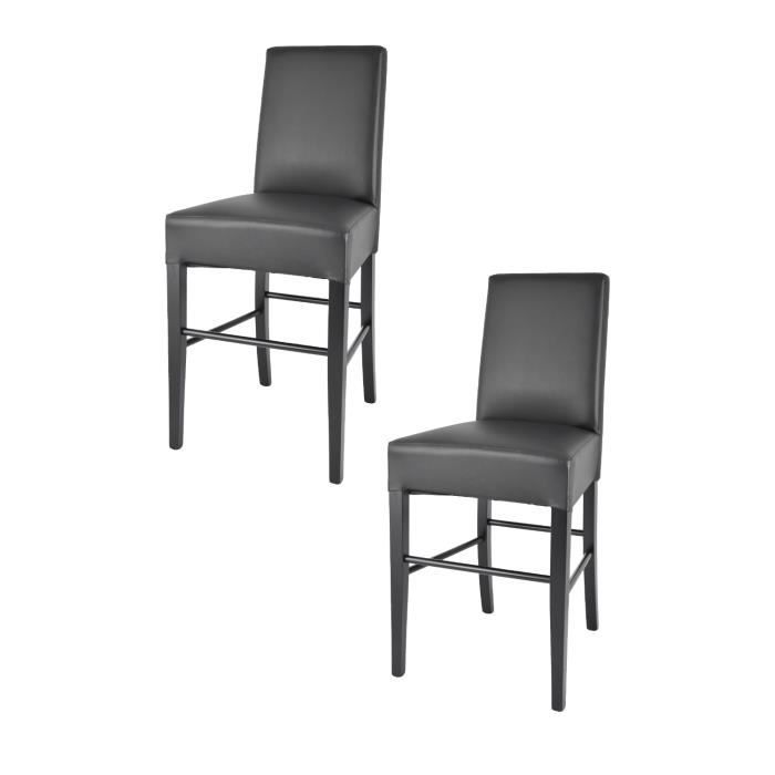 Set de 2 Tabourets bas avec robuste structure en bois de hêtre couleur noir assise et dossier revêtus en cuir artificiel noir