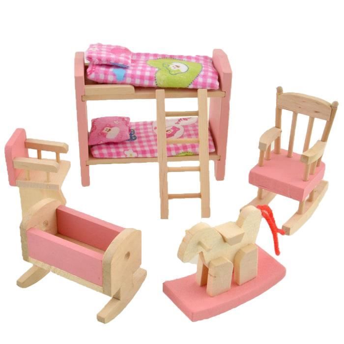 meubles en bois Maison de Poupée Maison de Poupée Mobilier chambre Mobilier de poupée bois 14 Pcs