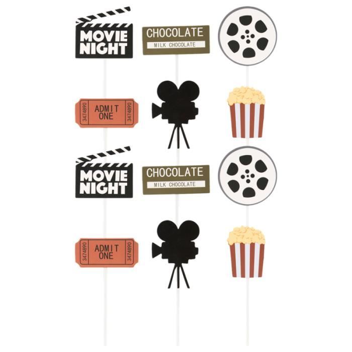 24 Pcs Film Theme Gateau Decor Popcorn Cinema Ticket Toppers Lampe De Poche Appareil Photo Picks Pour Figurine Decor De Gateau Achat Vente Figurine Decor Gateau Soldes Cdiscount