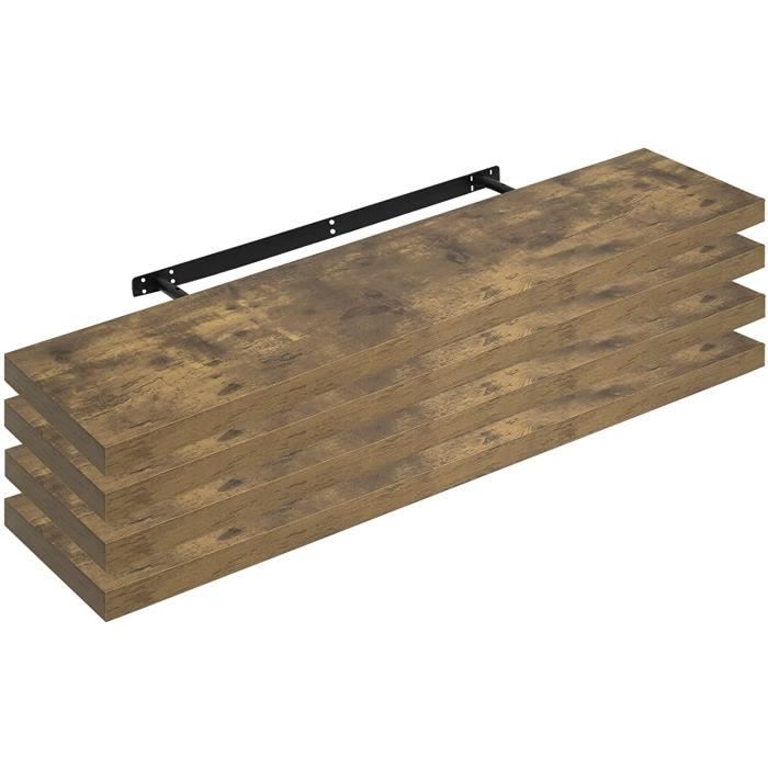 WOLTU Étagère Murale Lot de 4 Étagère Suspendue Étagère Flottante de CD DVD 110x23x3.8cm Marron Rustique RG9316hov-4