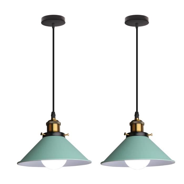 UNI LUSTRE - SUSPENSION Luminaire Abat-jour Metal Lampe Suspension E27 22cm Vert Lot de 2