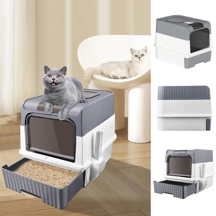 Meilleurs prix pour XUANYU  Litière pliable pour chat avec couvercle - Bac à litière pour chat - Avec pelle à litière et 1 paquet de déodorant,Gris
