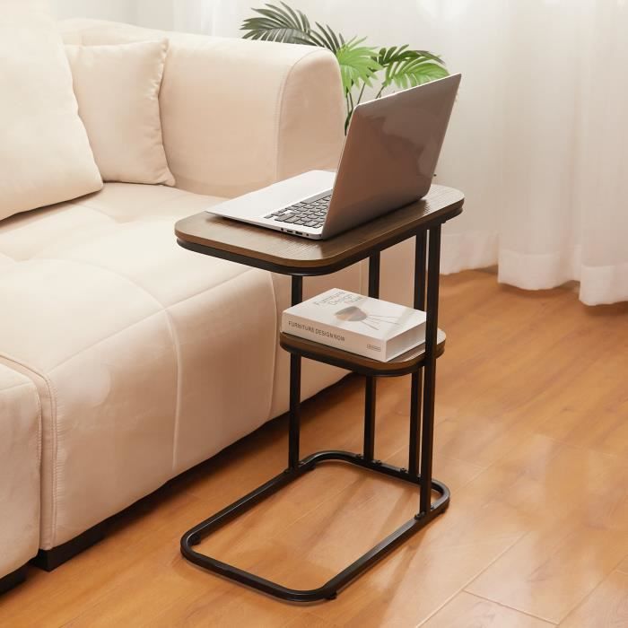 table d'appoint yorbay - bout de canapé - double couche - cadre en métal noir - style industriel