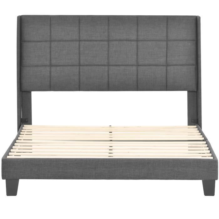 LIT DOUBLE LINKHOO 140x200 Cm Avec Tête De Lit Rembourrée - Design Moderne En Lin Bleu, Sommier Lattes, Sans Matelas - 6