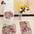 Abattant Wc,Housse de siège de toilette en tissu flanelle, motif de fleurs roses, housse de toilette, tapis - Type set #D-1