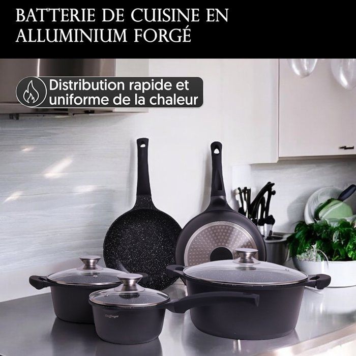 Lot De 6 Casseroles Et Poêles En Granit Noir Anti-Adhésif - Batterie De Cuisine Complète
