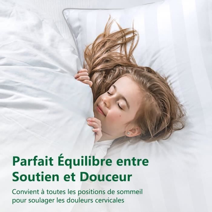 Oreiller Hotelier Luxe COZSINOOR 65x65cm Lot De 2 - Hypoallergénique Antiacariens - Pour Dos/Côté/Ventre