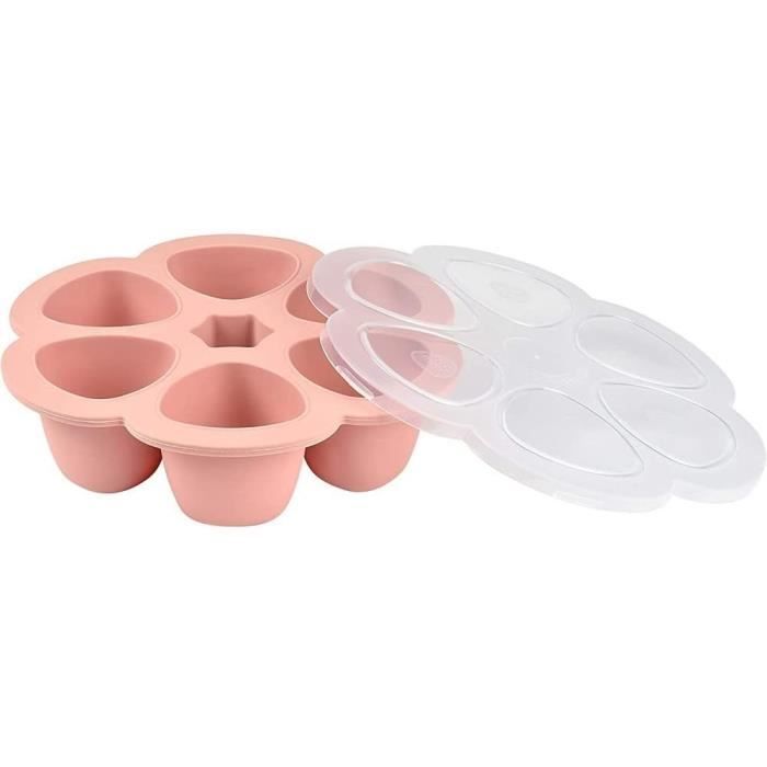 BÉABA Multiportions Silicone 6x90ml - Allant Au Four Et Micro-ondes, Couvercle Hermétique, Rose