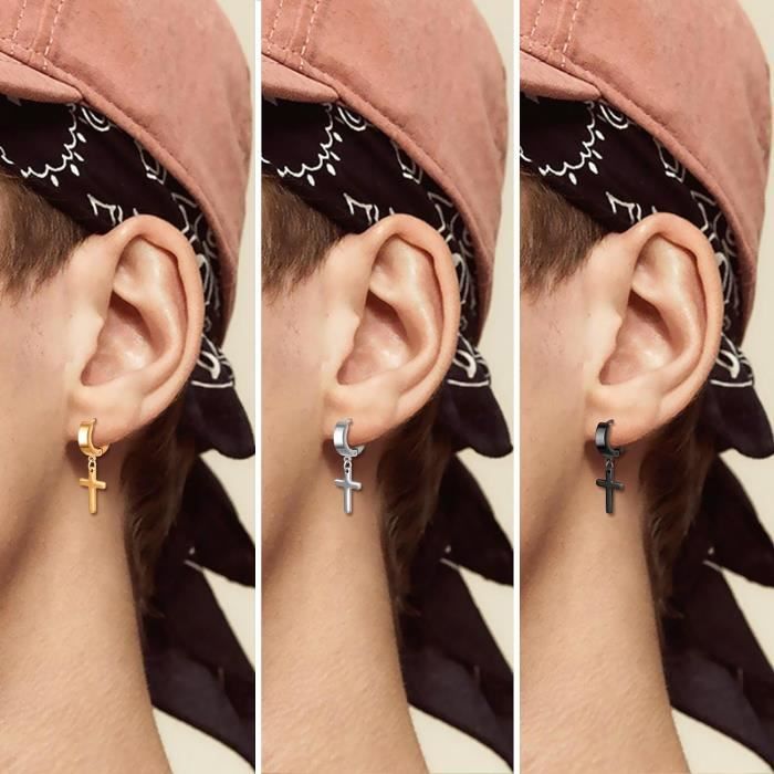 BOBIJOO JEWELRY Orecchini Uomo A Cerchio – Croce Cattolica In Acciaio Inossidabile Argentato – Gioielli Francesi Ipoallergenici In Confezione Regalo - 4