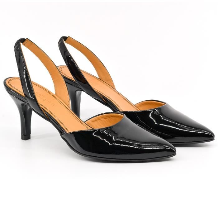 Escarpins femme en cuir vernis noir Marque Modèle Talon