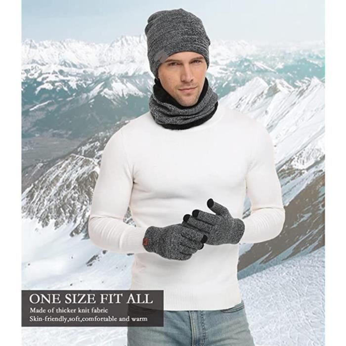 Bonnet d'hiver écharpe écran tactile gants ensemble hommes femmes