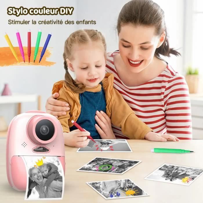 Appareil Photo Enfant Bleu Appareil Photo Instantané Pour Enfant HD 1080P Avec 4 Rouleaux De Papier D Impression Et Carte Sd 32g Cordons Et Bracelets Double Ecran De 2 4 Pouces Appareil