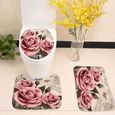 Abattant Wc,Housse de siège de toilette en tissu flanelle, motif de fleurs roses, housse de toilette, tapis - Type set #D-2