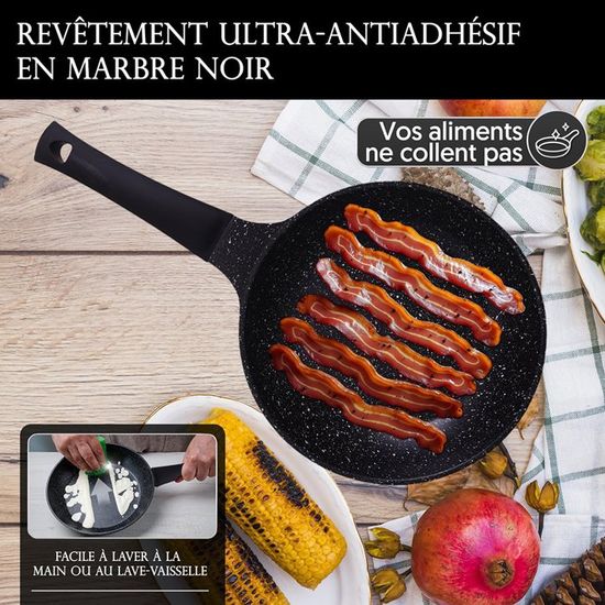 Batterie De Cuisine 10 Pièces Cheffinger - Fonte D'Aluminium, Revêtement Marbre Antiadhésif - Compatible Induction, Gaz, Électrique - Manches Ergonomiques