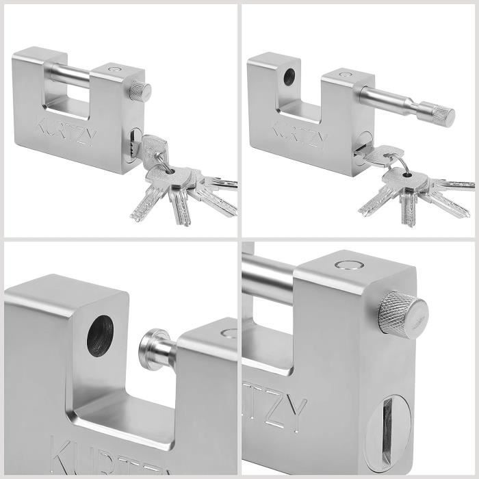 Cadenas En U Acier Inoxydable 304 ROOKMAD - 70mm - Anse Réglable 14.5-21cm - 4 Clés - Bateau Vélo Portail