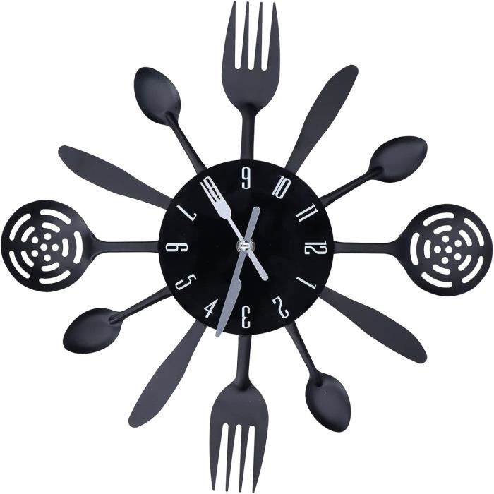 Horloge Murale Couverts - Design Cuillères Et Fourchettes - 31 Cm, Argent, Silencieuse