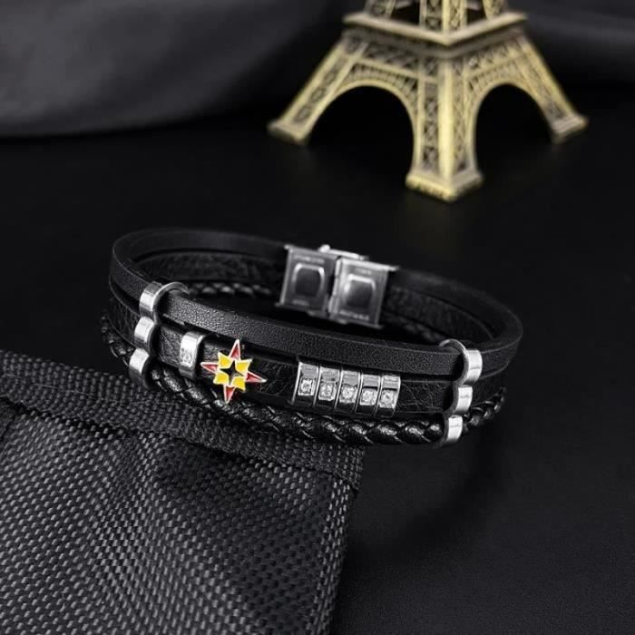 Bracelet Rétro Cuir Bleu Avec Lettre O Et Cristaux - Bijou Vintage, Très Bon état