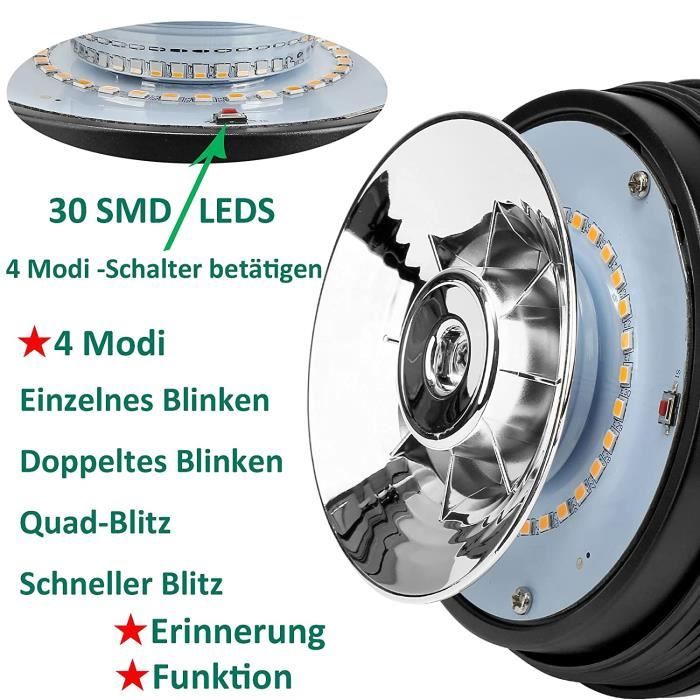 Gyrophare LED Magnétique AGRISHOP 12/24V - Orange - 19W - 39 LEDs - Pour Tracteur, Camion, Chariot