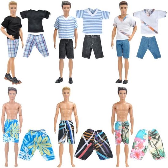 Lot De 23 Vêtements Et Accessoires Pour Poupée Garçon Type Ken - Inclut Habits, Pantalons, Chaussures, étagères, Guitare, Etc.