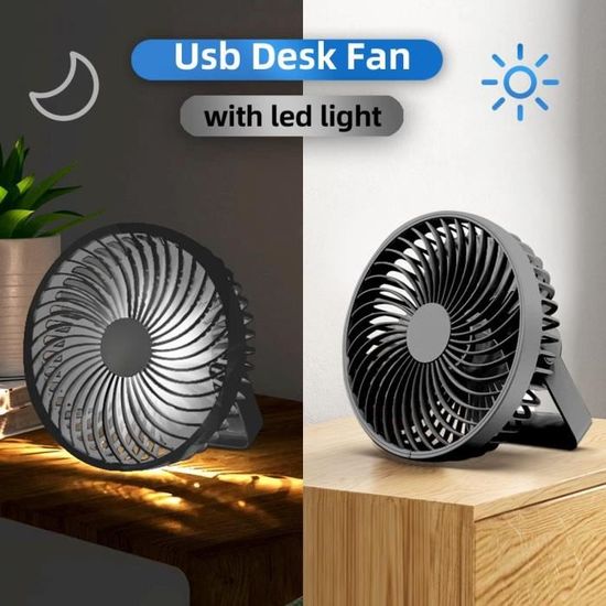 Ventilateur De Bureau Sans Pales USB Rechargeable - 6 Vitesses, Silencieux, Veilleuse, Autonomie 5h, Pour Maison, Bureau, Voyages