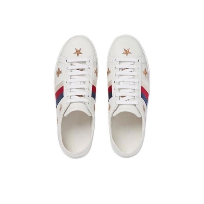 Basket Guccis Abeille Femme Homme Chaussure Sneakers Blanche Pas