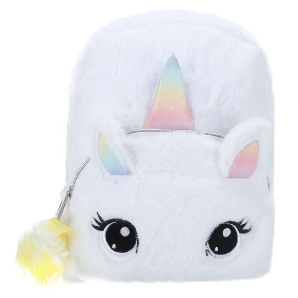 Sac à Dos Licorne Peluche Corne Oreilles Enfant Fille Cartable Primaire Scolaire Sac Voyage Blanc