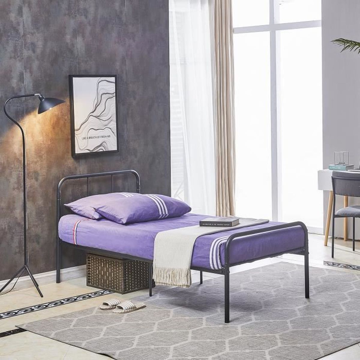 IPOTIUS Lit Simple Cadre de Lit en Bois Massif 90x190cm avec Sommier en Lattes Blanc Solide pour Enfants Adultes
