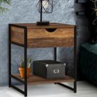 IDMARKET Lot de 2 tables de chevet HAWKINS 1 tiroir avec tablette bois foncé design industriel