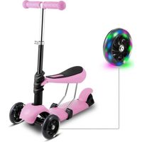 Trottinette Scooter Enfants avec Siège Amovible Roues à LED Hauteur Réglable 65cm à 77cm Rose