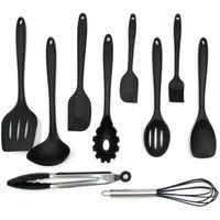 10pcs kit de outils de cuisson Ustensile de cuisine Silicone Noir