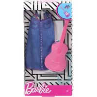 Barbie - Habit Poupee Mannequin - Robe Bleue Avec Guitare Rose - Vetement - Tenue - Accessoire