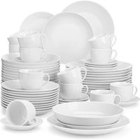 MALACASA Vaisselle AMELIA, Service Complet de Table 60 pièces, Rond Premium en Porcelaine avec pour 12 personnes - Blanc