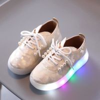 Chaussures enfants - Bébé Filles Garçonss - Perle Bling Tissé Tissu Lumière Led Lumineux - Blanc - Scratch