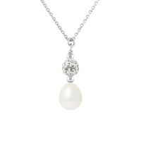 PERLINEA - Collier Perle de Culture d'Eau Douce AAA+ - Poire 8-9 mm - Blanc Naturel - Argent 925 Millièmes - Bijoux Femme