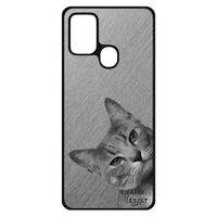 Coque silicone pour Galaxy A21s chat smartphone animal gris dessin telephone matou felin chaton effet portable design Samsung