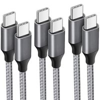 Lot-3 Câble USB-C pour iPhone 15, 15 Plus, 15 Pro, 15 Pro Max - Câble USB-C vers USB-C Nylon Tressé 1 Mètre Gris