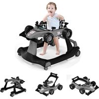 Trotteur Bébé 3-en-1 GOPLUS Multifonctionnel Avec Musique Et Lumière - Bleu, 6-36 Mois, Évolutif Et Sécurisé