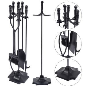 TecTake 400592 Set de 5 Outils pour Chemin/ée Poign/ées en Acier inoxydable bross/é R/ésistants /à la Chaleur et durables