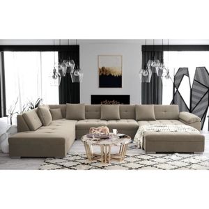 utah canape d angle panoramique xxl en u convertible en simili et tissu droit couleur noir gris cdiscount maison