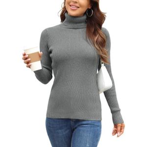 TrendiMax Pull à col roulé pour Femme Pullover Fin et Chaud Sweater Fin et Chaud Haut à Manches Longues Gris, M