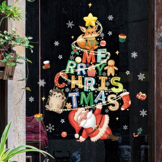 Autocollants Fenêtre Noël 140PCS - Stickers Père Noël, Sapin, Renne Double Face Réutilisables Lonya