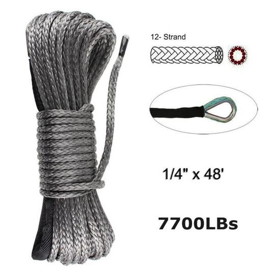Câble De Treuil Synthétique Dyneema SK78 - 6,35mm X 15m - Résistance 3 500kg - Pour Quad, UTV, 4x4