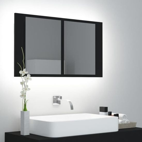 2201NEW -Armoire à miroir de bain à LED,Armoire de Toilette,Meubles-lavabos de salle de bain Noir 80x12x45 cm