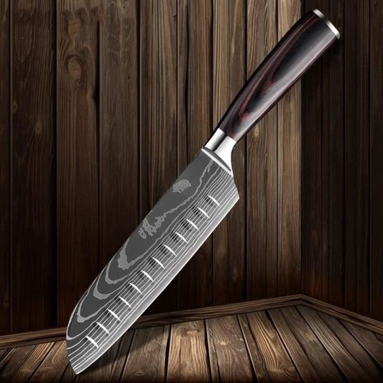 Couteau de cuisine 7 pouces Couteau de chef d'utilit&eacute; japonais Couteau Santoku Fendoir 7Cr17 420 haute teneur en carbone 306