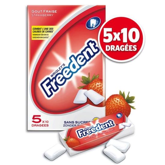 FREEDENT Chewing gum - Fraise - 5x10 dragées 70g - Cdiscount Au quotidien
