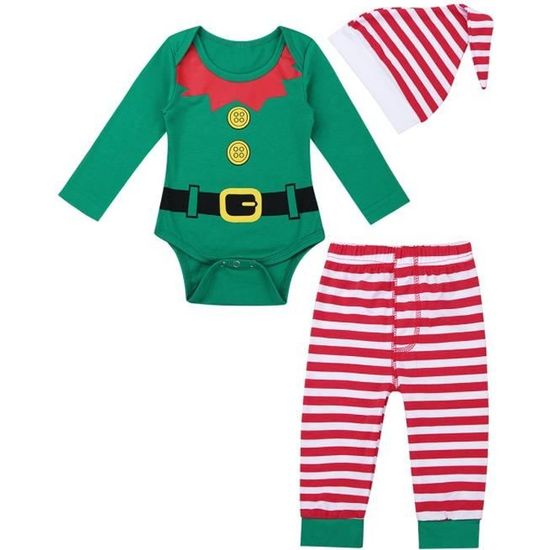 IEFIEL Fille Garçon Pyjama Noël Bébé Lutin Elf Costume Noël Rayé Vêtements  de Nuit avec Chapeau Noël Barboteuse Naissance 0-18 Mois Rouge - Cdiscount  Prêt-à-Porter